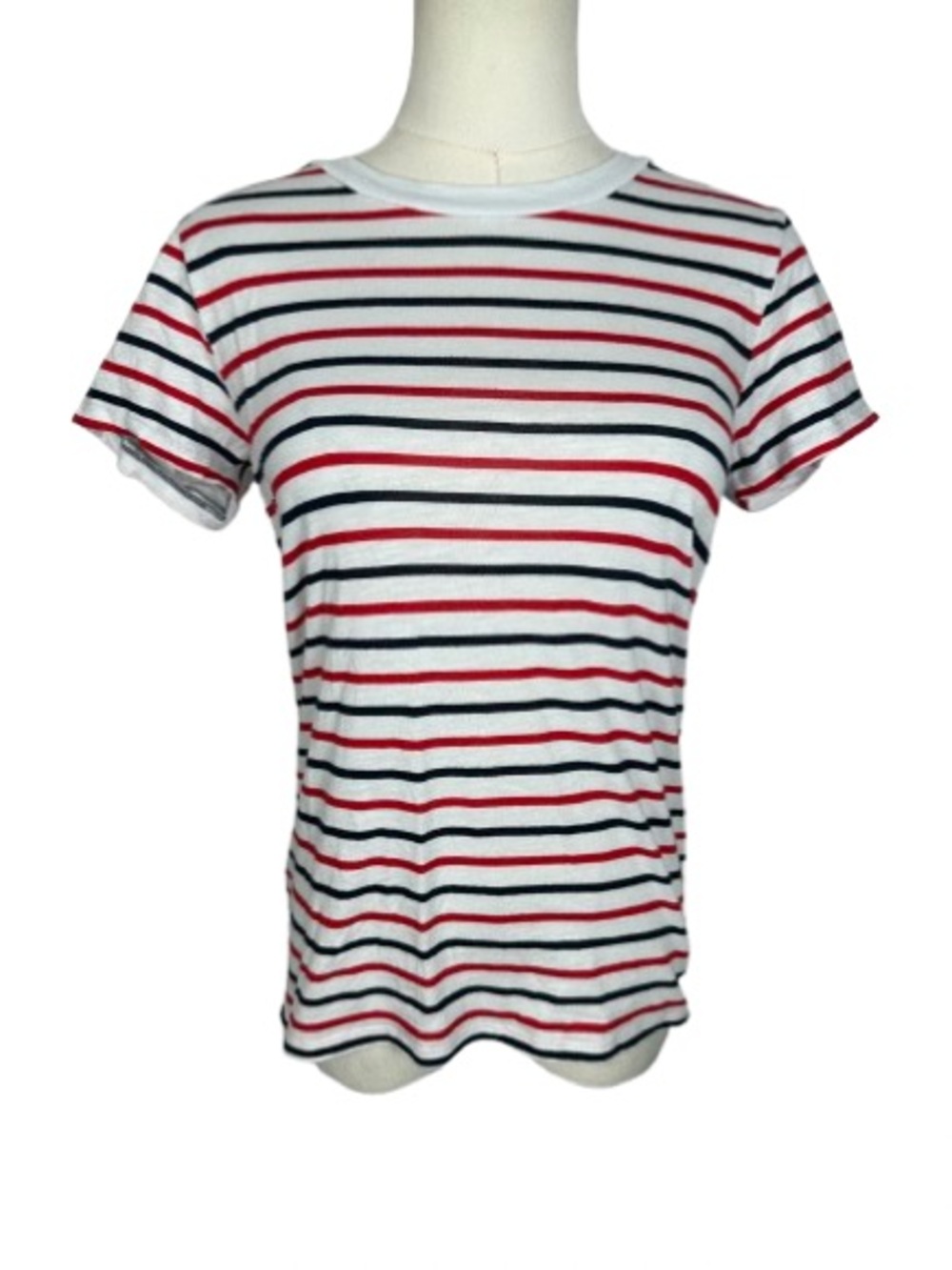 LOFT White Short Sleeve Tee with Red and Black Stripes